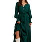 Emerald Long Sleeve Maxi Dress with Front Buttons and Waist Tie