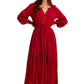 Burgundy Long Sleeve Maxi Dress with Front Buttons and Drawstring Waist