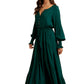 Emerald Long Sleeve Maxi Dress with Front Buttons and Waist Tie