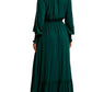 Emerald Long Sleeve Maxi Dress with Front Buttons and Waist Tie