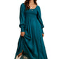Teal Smocked Long Sleeve Maxi Dress with Lace Insets