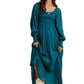 Teal Smocked Long Sleeve Maxi Dress with Lace Insets