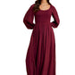 Burgundy Smocked Maxi Dress with Lace Accents and Puff Sleeves