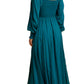 Teal Smocked Long Sleeve Maxi Dress with Lace Insets