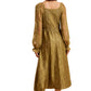 Olive Green Long Sleeve Midi Dress with Sheer Accents