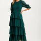 Tiered Ruffle Maxi Dress with Smocked Bodice and Sheer Sleeves