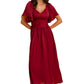 Burgundy Maxi Dress with Lace Waist and Flutter Sleeves