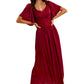 Burgundy Maxi Dress with Lace Waist and Flutter Sleeves