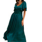 Emerald Green Maxi Dress with Lace Waist and Flutter Sleeves