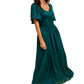 Emerald Green Maxi Dress with Lace Waist and Flutter Sleeves