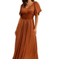 Rust Satin Maxi Dress with Lace Waist and Flutter Sleeves