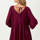 Embroidered Plum V-Neck Mini Dress with Long Sleeves