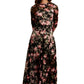 Long Sleeve Floral Lace Maxi Dress With Sheer Illusion Details