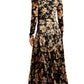 Long Sleeve Black Mesh Midi Dress with Beige Floral Print