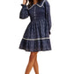 Navy Floral Mini Dress with Shirred Bodice and Contrast Collar