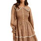 Floral Shirred Mini Dress with Lace Trim & Peter Pan Collar