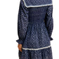 Navy Floral Mini Dress with Shirred Bodice and Contrast Collar