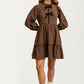 Plaid Mini Dress with Bow Accents and Long Puff Sleeves