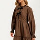 Plaid Mini Dress with Bow Accents and Long Puff Sleeves