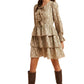 Taupe Floral Tiered Mini Dress with Bow Detail