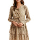 Taupe Floral Tiered Mini Dress with Bow Detail