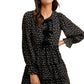 Black Floral Tiered Mini Dress with Velvet Bow Detail