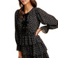 Black Floral Tiered Mini Dress with Velvet Bow Detail