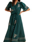 Teal Embroidered Button-Down Maxi Dress with Waist Tie