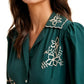 Teal Embroidered Button-Down Maxi Dress with Waist Tie