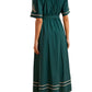 Teal Embroidered Button-Down Maxi Dress with Waist Tie