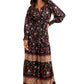 Boho Floral Tiered Maxi Dress with Long Sleeves