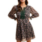 Floral Chiffon Mini Dress with Sheer Sleeves and Lace Trim