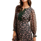 Floral Chiffon Mini Dress with Sheer Sleeves and Lace Trim