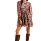 Romantic Floral Ruffle Mini Dress with Sheer Long Sleeves