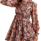 Romantic Floral Ruffle Mini Dress with Sheer Long Sleeves