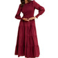 Smocked Bodice Tiered Maxi Dress with Long Sleeves