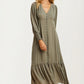 Maxi Dress with Button Front and Puff Sleeves