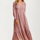 Maxi Dress with Button Front and Puff Sleeves