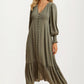 Maxi Dress with Button Front and Puff Sleeves