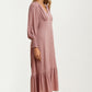 Maxi Dress with Button Front and Puff Sleeves