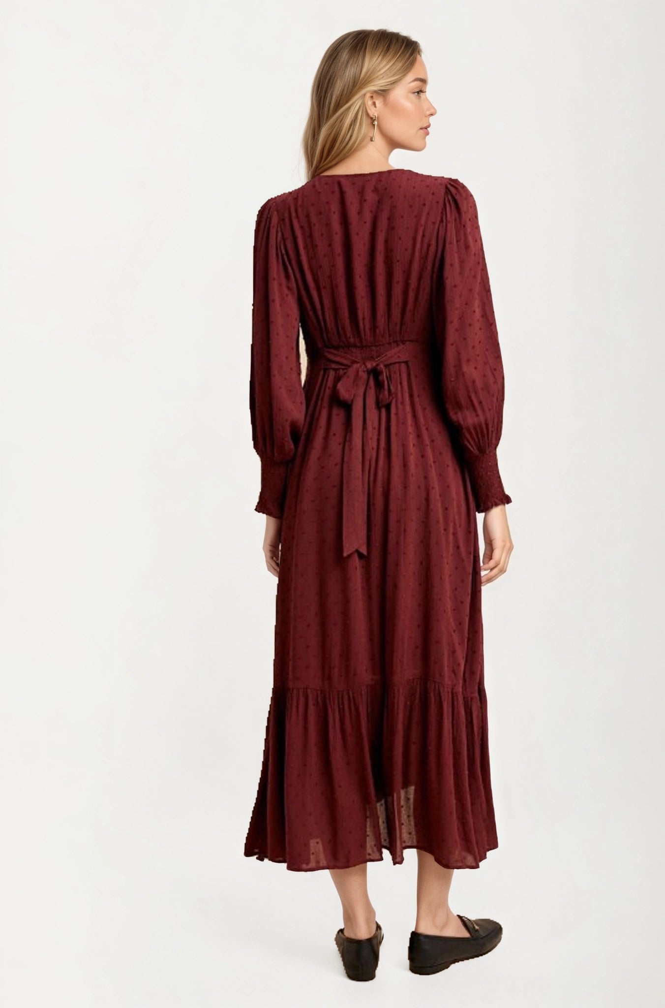 Maxi Dress with Button Front and Puff Sleeves