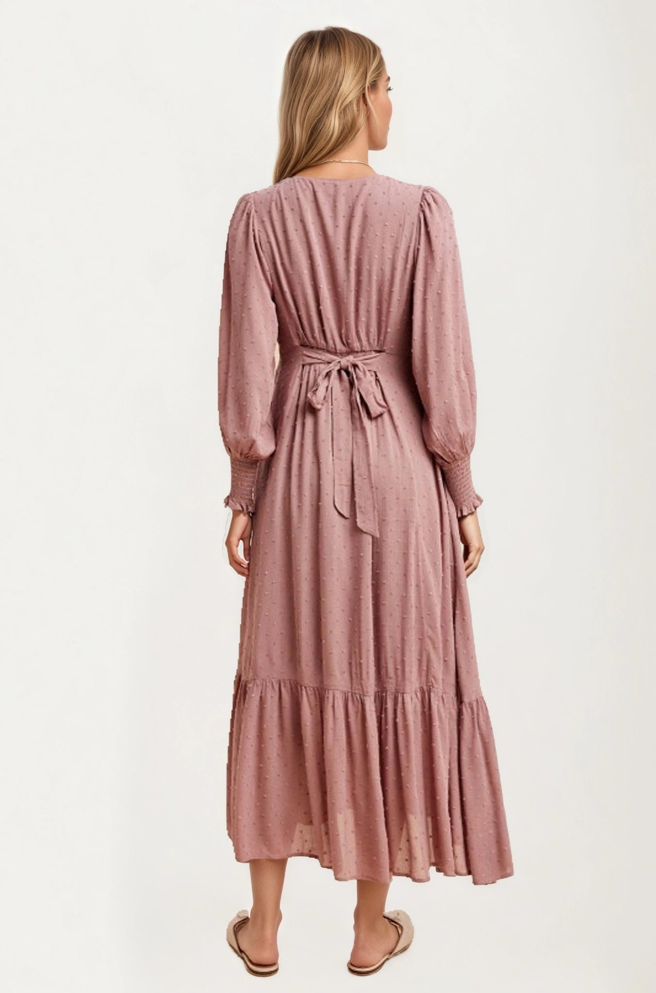 Maxi Dress with Button Front and Puff Sleeves