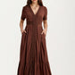 Short Sleeve Maxi Dress with Button Front and Lace Trim