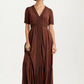 Short Sleeve Maxi Dress with Button Front and Lace Trim