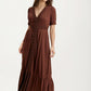Short Sleeve Maxi Dress with Button Front and Lace Trim