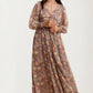Floral Chiffon Maxi Dress with Smocked Sleeves and Flowing Skirt