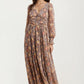 Floral Chiffon Maxi Dress with Smocked Sleeves and Flowing Skirt