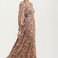 Floral Chiffon Maxi Dress with Smocked Sleeves and Flowing Skirt