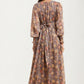 Floral Chiffon Maxi Dress with Smocked Sleeves and Flowing Skirt