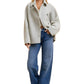 Cropped Light Grey Wool-Blend Coat With Wide Sleeves And Buttons